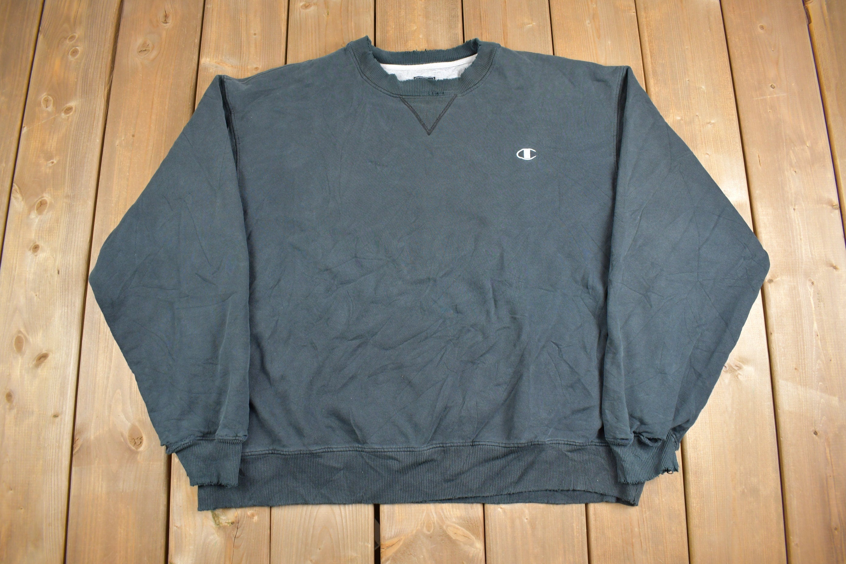 Vintage 1990s Champion Blank Black Crewneck Sweatshirt