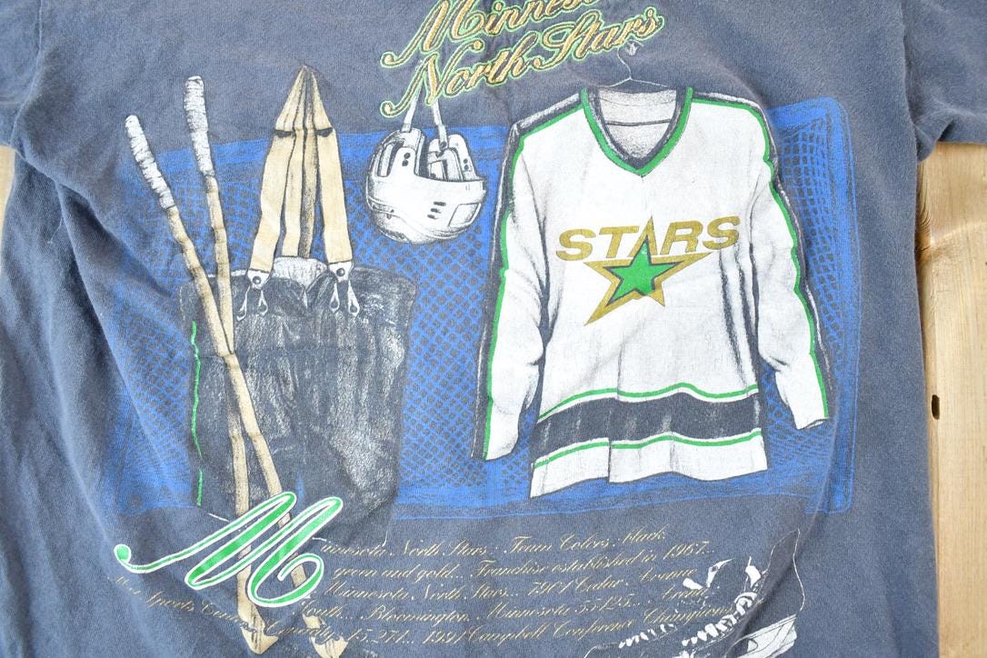 Vintage 1990s Minnesota North Stars NHL Graphic T-Shirt Made In USA