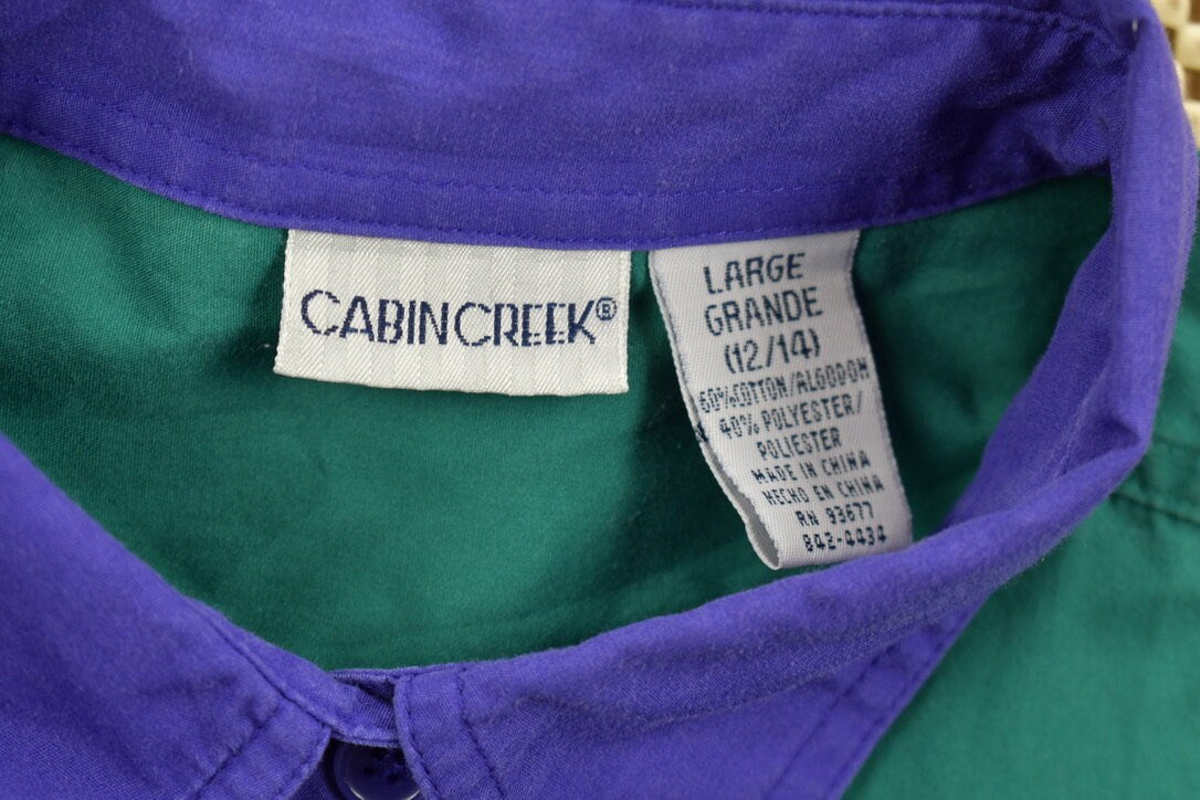 Vintage 1990s Womens Cabin Creek Colorblock Theme Button Up Shirt