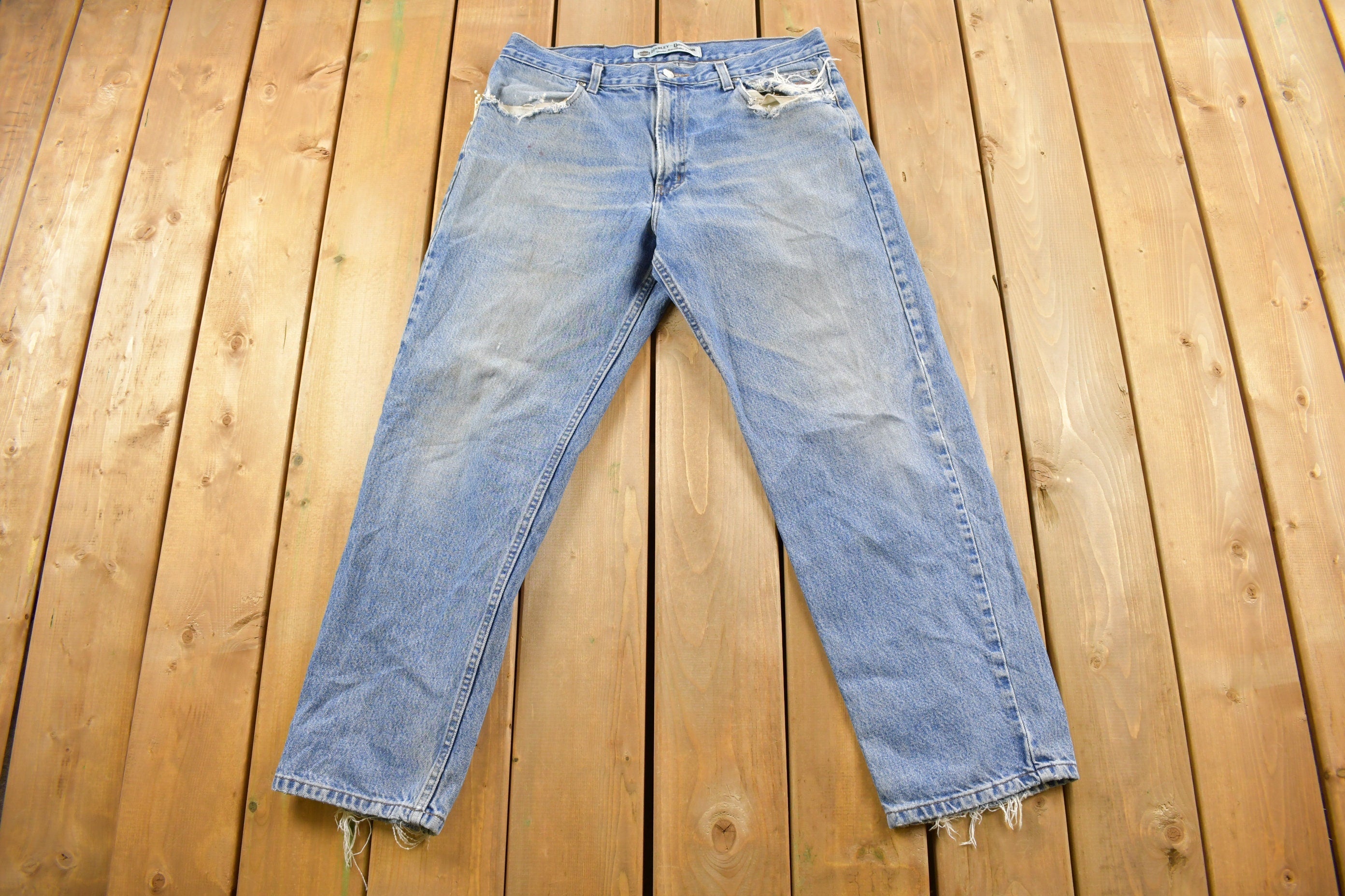 Vintage 1990s Harley Davidson Light Wash Denim Jeans Size 36 x 28