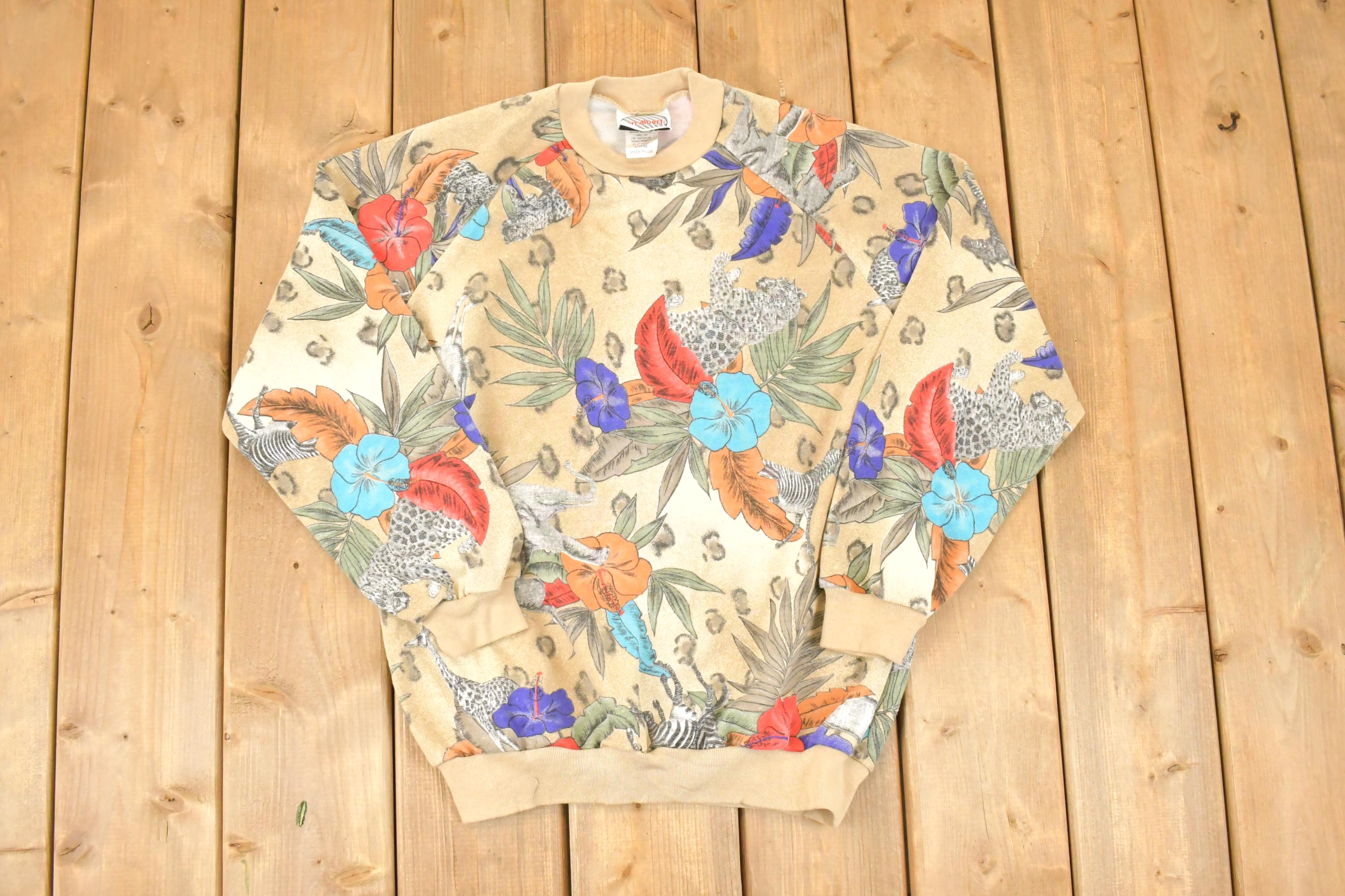 Vintage 1990s Don Albert AOP Floral Graphic Print Crewneck Sweatshirt Women's L