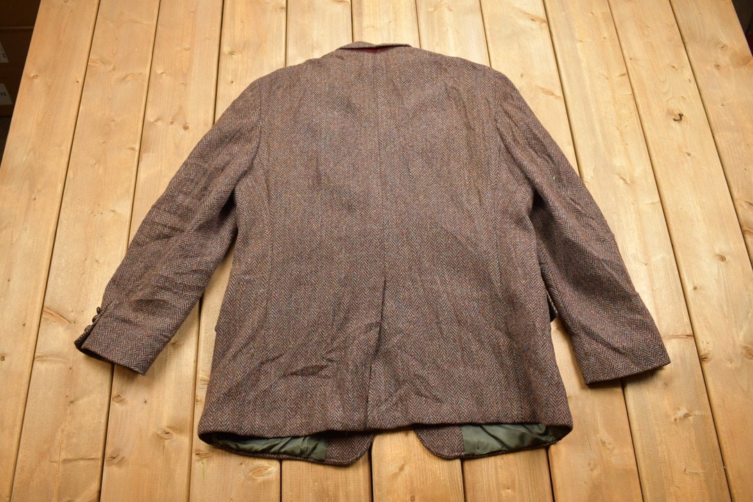 Vintage 1980s Di Benedetto Harris Tweed Houndstooth Wool Two Button Blazer Jacket