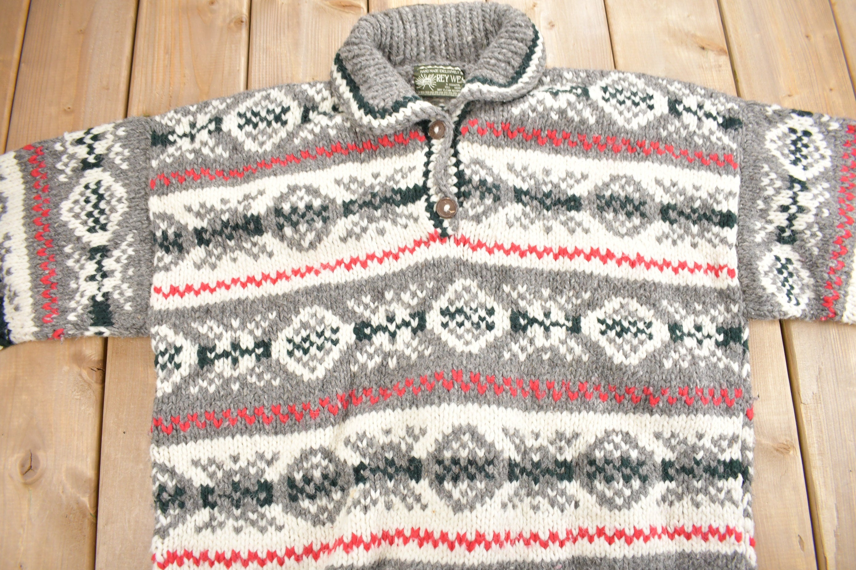 Vintage 1990s Rey Wear 100% Wool Knit Sweater