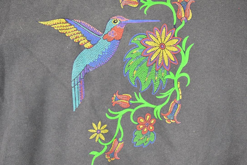 Vintage 1990s Cute Hummingbird Floral Embroidered Crewneck Sweatshirt Men's L