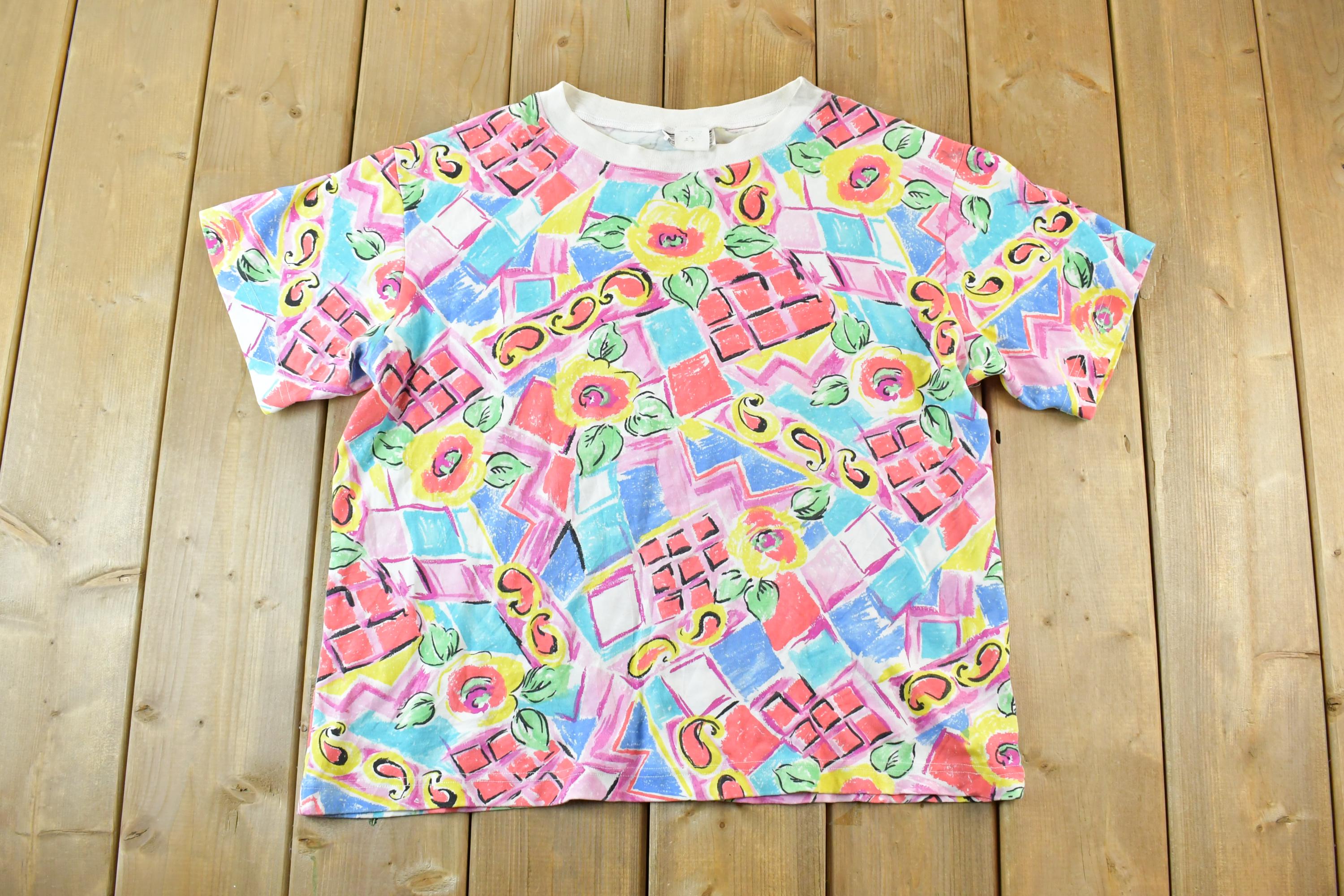 Vintage 1990s Neon Abstract AOP Single Stitch T-Shirt