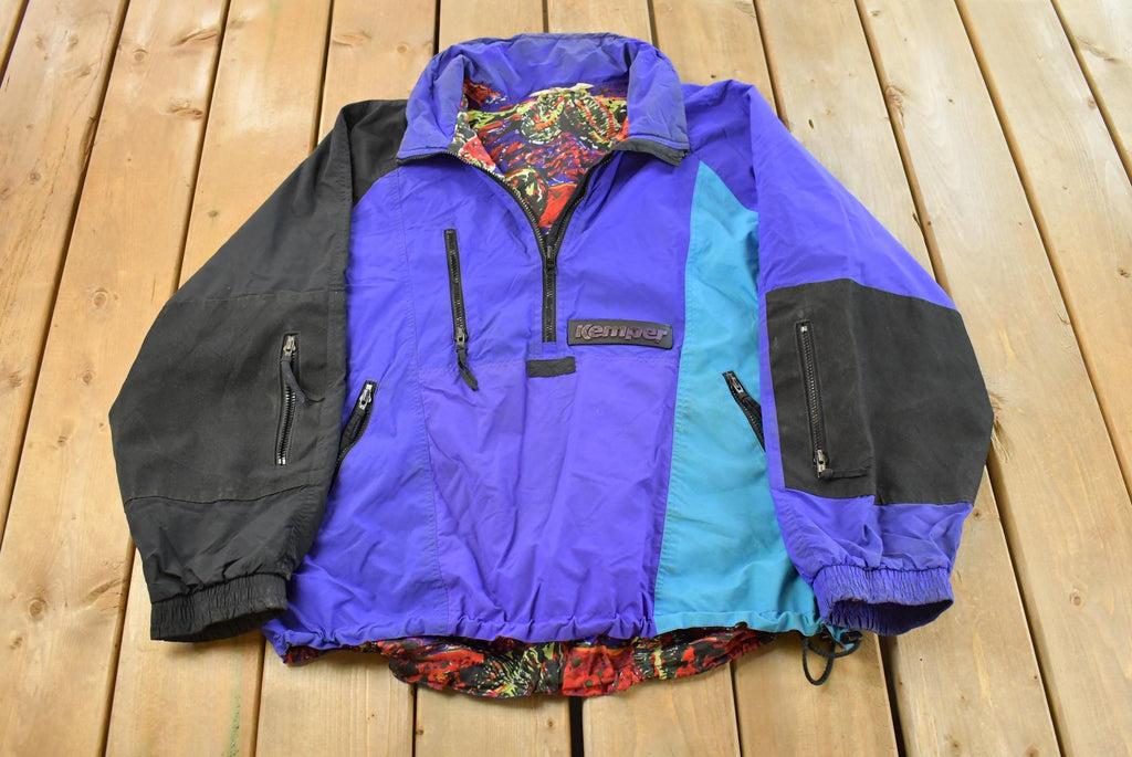 Vintage 1990s Kemper Clothing Ski Snowboard Anorak Jacket Men's XL / Abstract Pattern Art Print / Athletic Winter