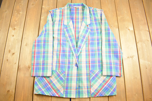 Vintage 1980s Cricket Lane Button Up Blazer Jacket / Plaid Pattern / Casual Dress Wear / Streetwear / Retro Style / Made In The USA