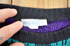 Vintage 1990s rose Embroidered Cat Pattern Knit Crewneck Sweater
