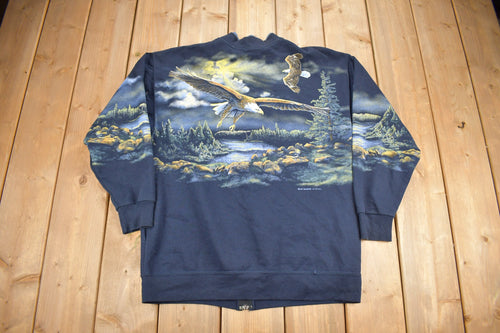 Vintage 1990s Bald Eagle Theme All Over Print Zip Up Sweater / Outdoorsman / Grandpa Sweater / Made In USA / Art Unlimited
