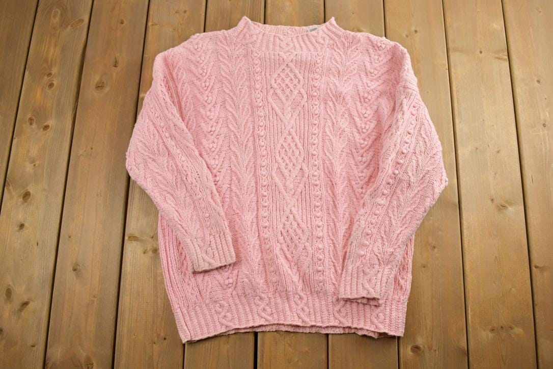 Vintage 1990s Handknit Easter 3D Colored Cable Knit Crewneck Sweater