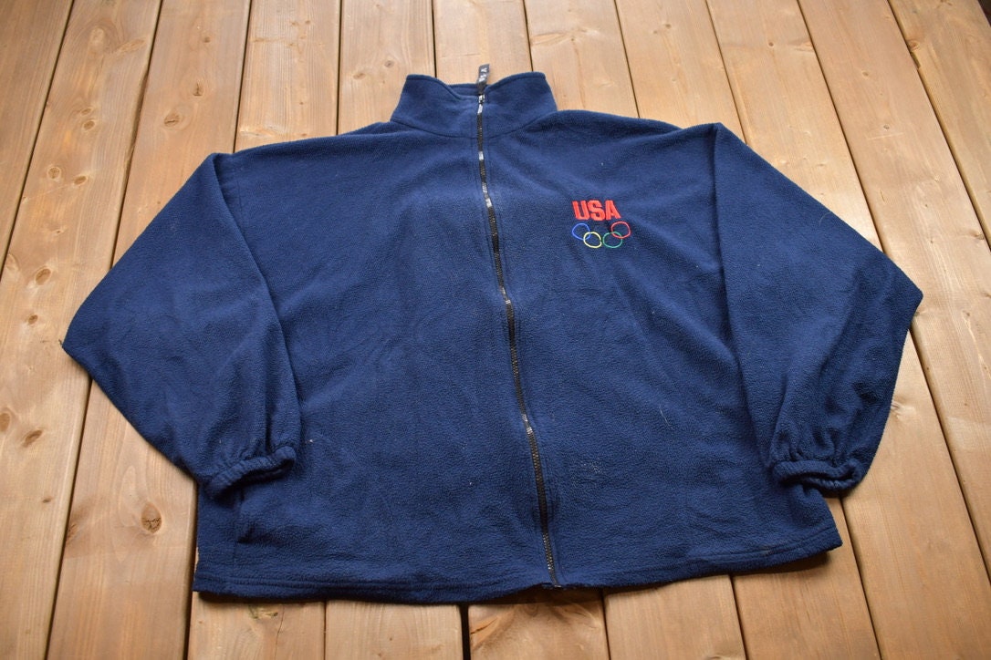 Vintage 1990s USA Olympic Zip Up Fleece Sweater