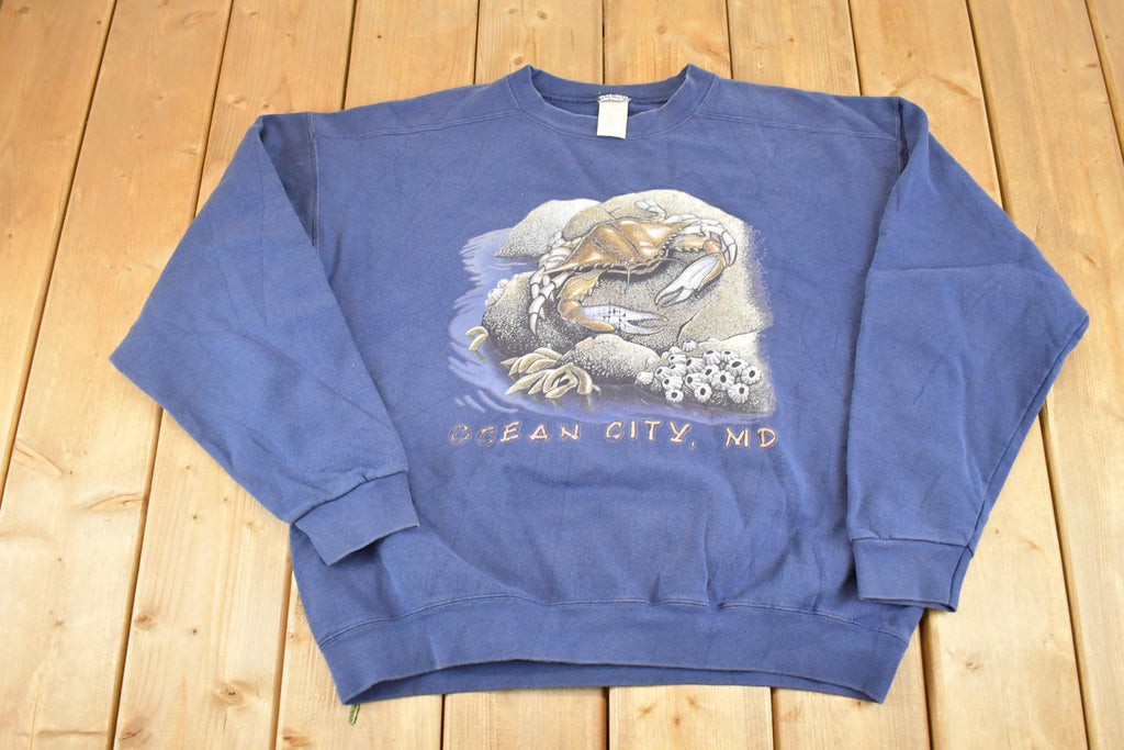 Vintage 1990s Ocean City Maryland Crabs Cartoon Graphic Souvenir Crewneck Sweatshirt Mens L / 90s Crewneck / Travel Vacation Sweater