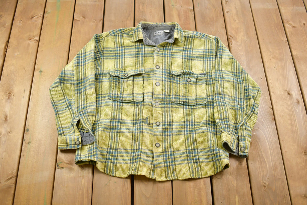 Vintage 1990s News Plaid Button Up Shirt / 1990s Button Up / Vintage Flannel / Plaid Flannel / Casual Shirt / Formal Shirt