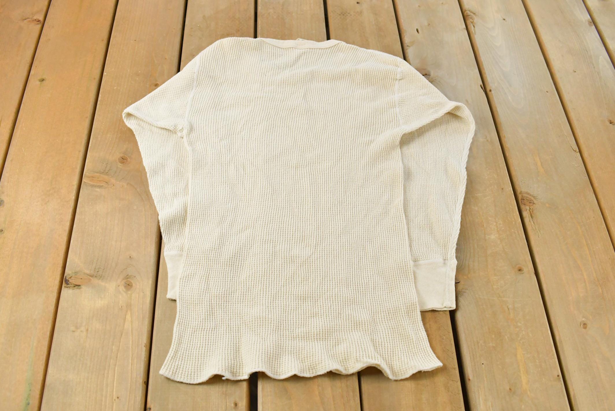 Vintage 1970s J.E. Morgan All Natural Thermal Waffle Knit Long Sleeve Shirt Men's M