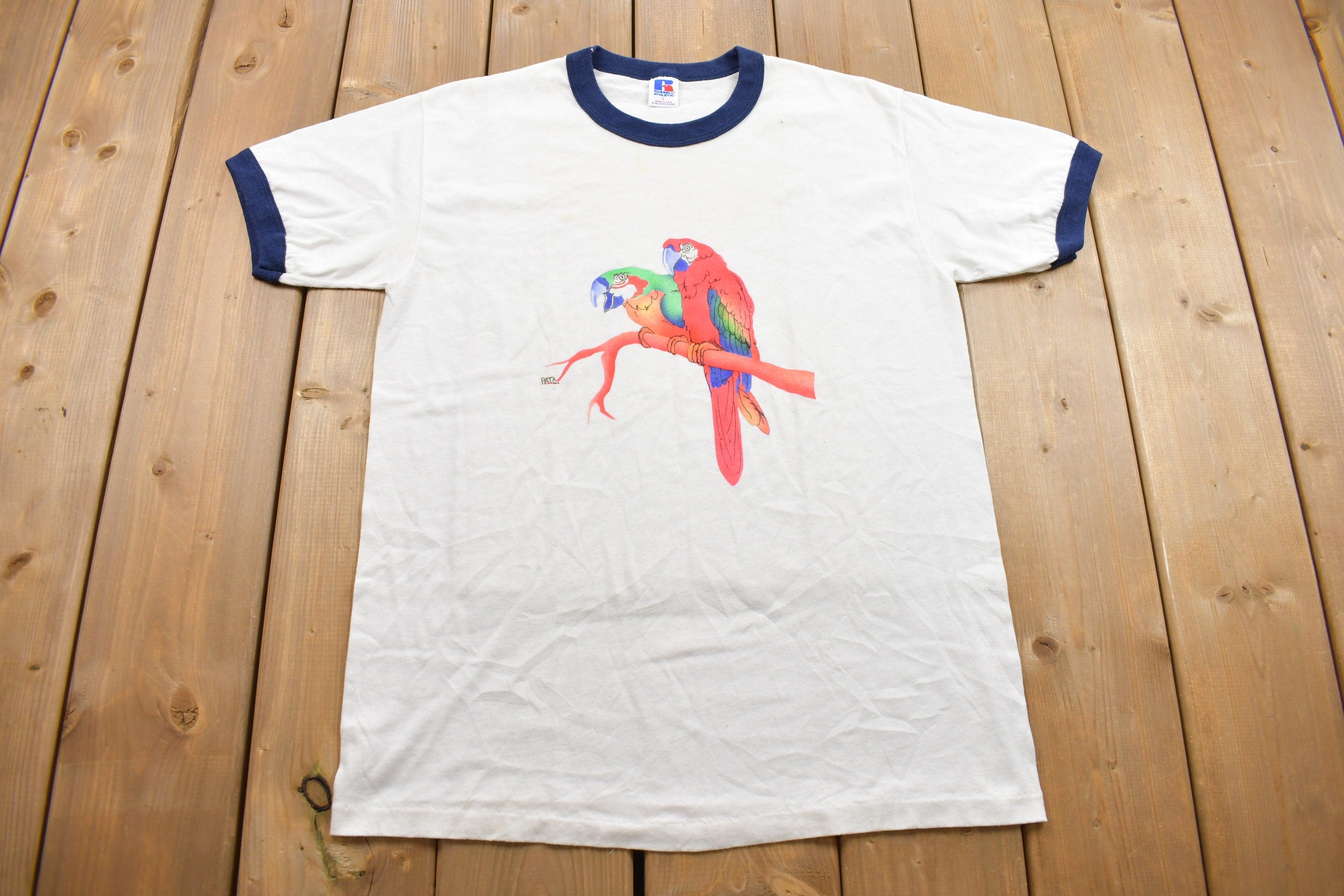 Vintage 1980s Russell Athletic Parrots Graphic Ringer T Shirt