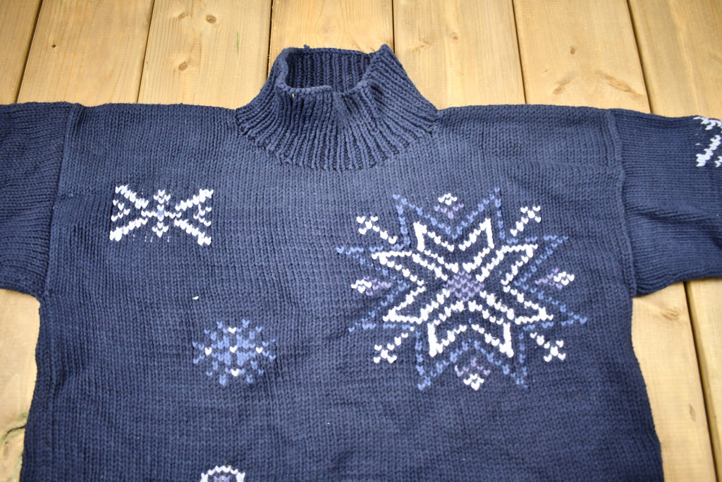 Vintage 1990s Heavy Weight Snowflake Pattern Knitted Sweater