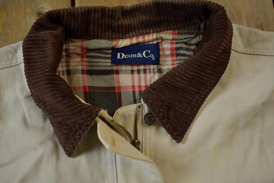 Vintage 1990s Denim&Co White Denim Lined Chore Coat Corduroy Collar
