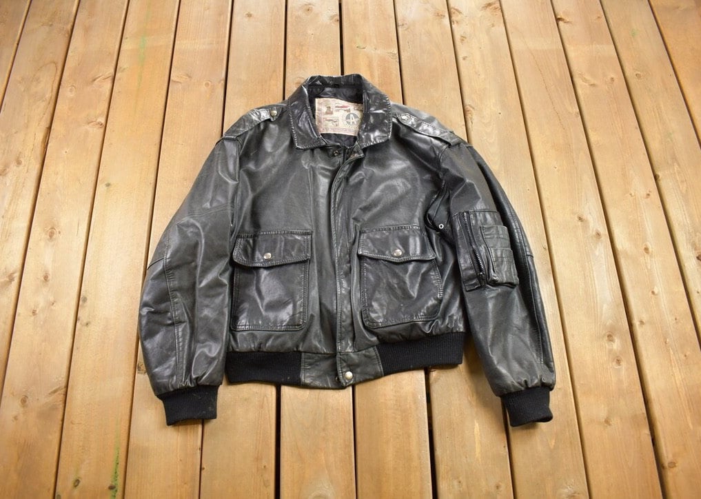 Vintage 1990s Aeropostale Olde Hide House Leather Bomber Jacket