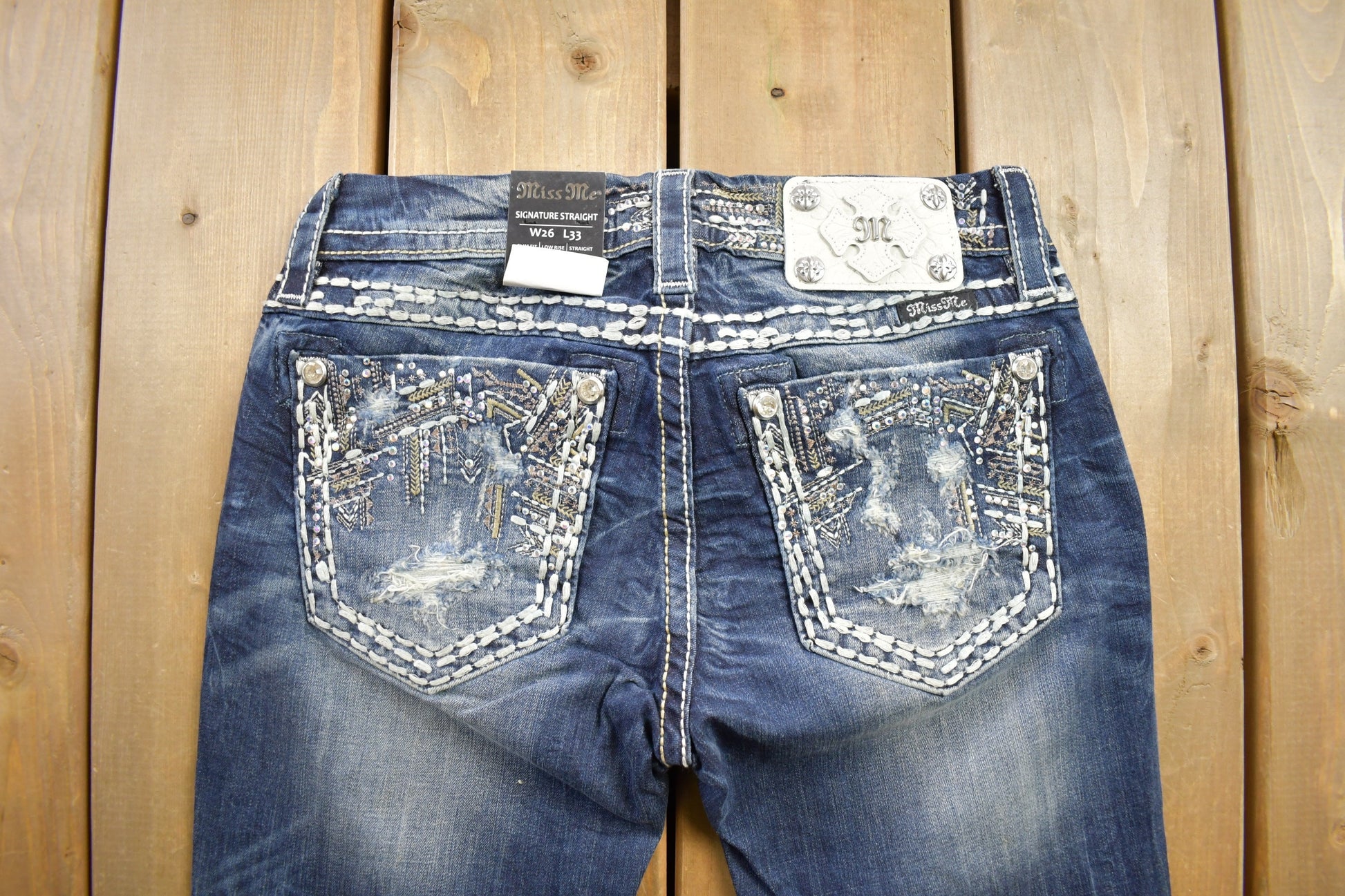 Vintage Y2K Miss Me Bedazzled Low Rise Jeans Size 26x33