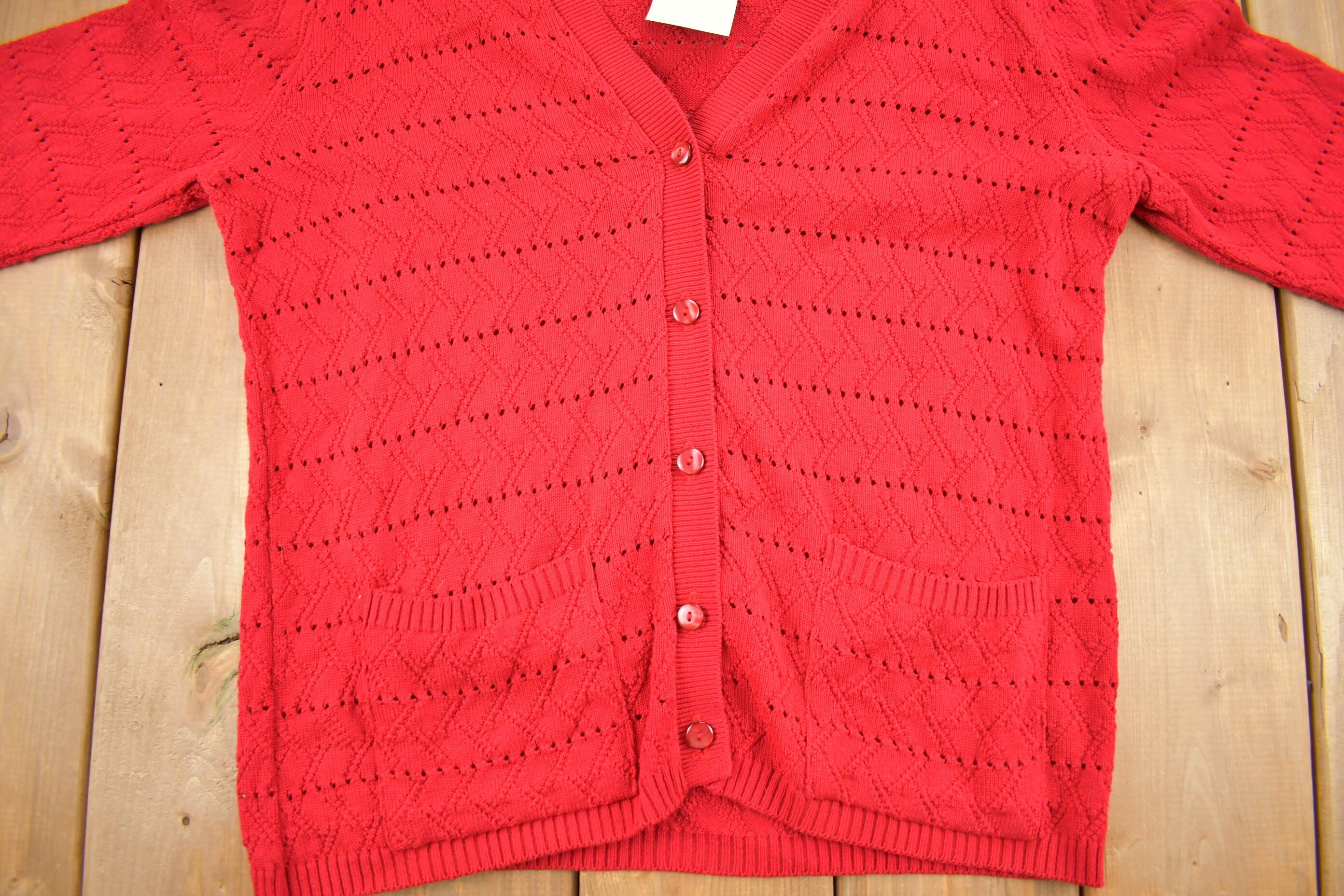 Vintage 1990s Excelsior Red Knit Cardigan Sweater