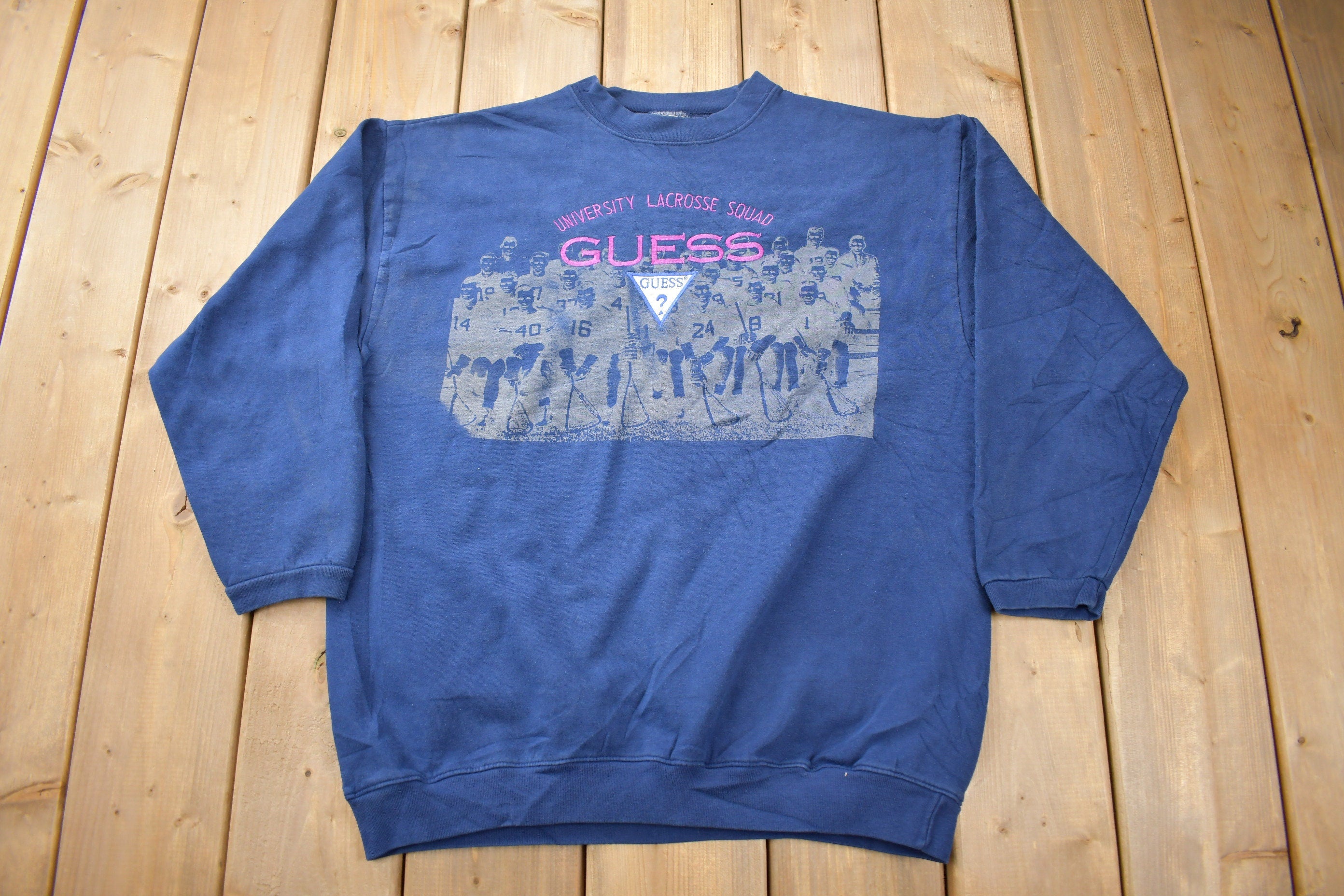 Vintage 1990s Guess University Lacrosse Squad Embroidered Crewneck Sweatshirt