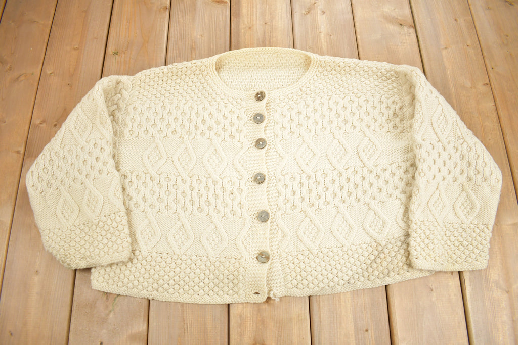 Vintage 1970s 3D Cable Knit Wool Cardigan Sweater  True Vintage  Knit Cardigan  Wool Cardigan
