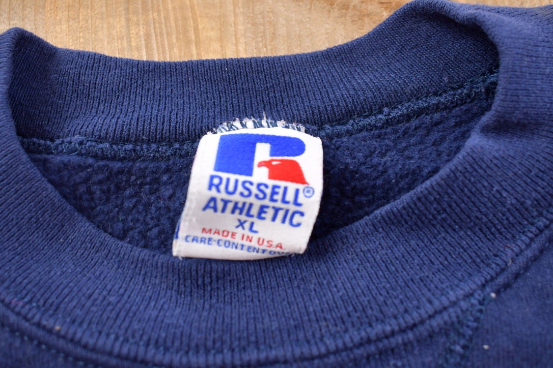 Vintage 1990s Russell Athletics Blank Navy Blue Crewneck Sweatshirt