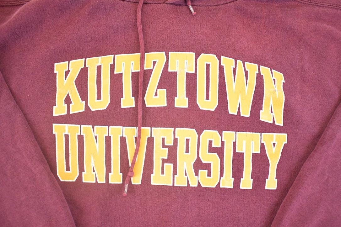 Vintage 1990s Kutztown University Jansport Hoodie Sweatshirt Men's XL / NCAA College Spellout / 90s Heavyweight Collegiate Sweater