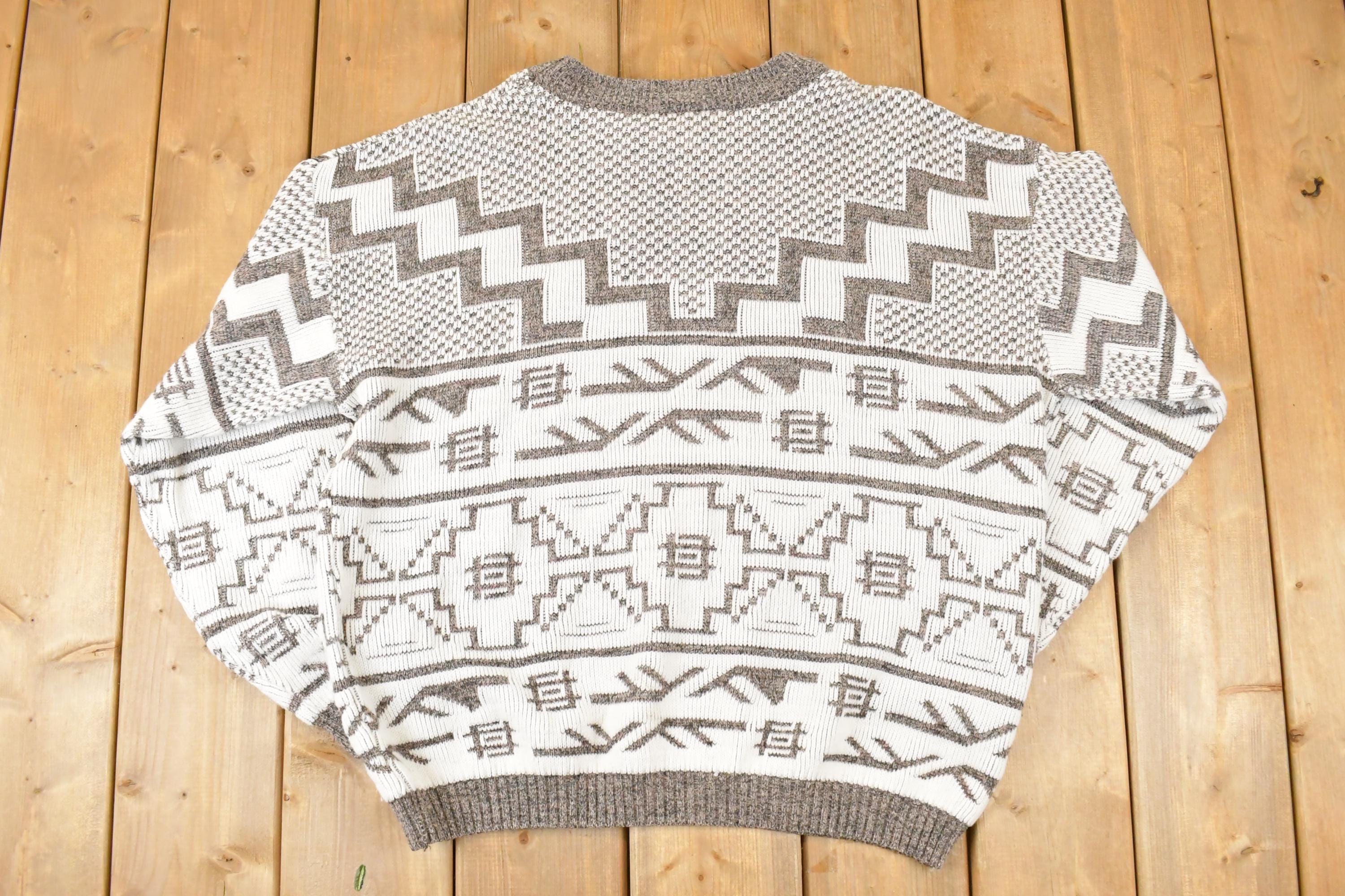 Vintage 1990s Essentiels Abstract Knit Crewneck Sweater Mens L  90s Knitted Sweatshirt  Vintage Preppy Knits
