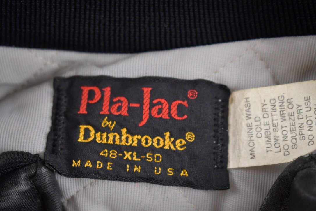 Vintage 1980s Pla-Jac by Dunbrooke Satin Bomber Jacket / Black / Hoffman / Snap Button / Streetwear / Souvenir Jacket / Made In USA