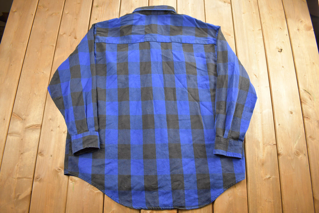 Vintage 1990s Blue And Black Plaid Flannel Button Up Shirt