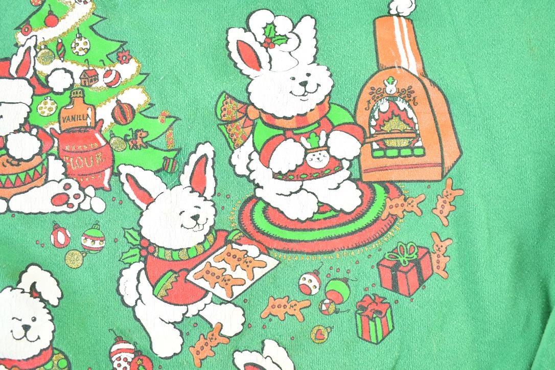 Vintage 1980s MBC Cute Christmas Bunnies Crewneck Baking Sweater  Made In USA 90s Crewneck  Grandma Sweater  Streetwear
