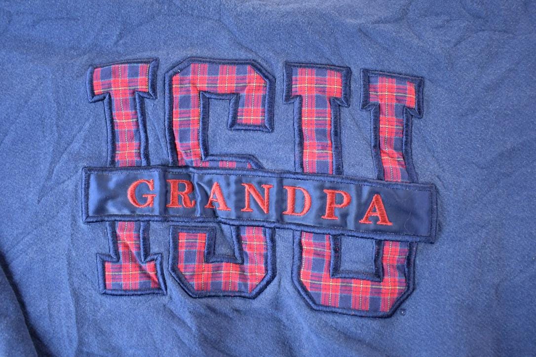 Vintage 1990s ISU Grandpa Plaid Letter University Collegiate Crewneck