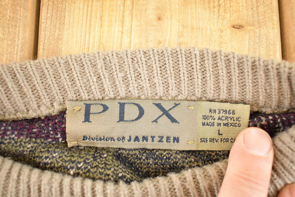 Vintage 1990s Jantzen PDX Knit Crewneck Sweater Women's XL  90's Abstract Pattern 3D Knitted Sweatshirt