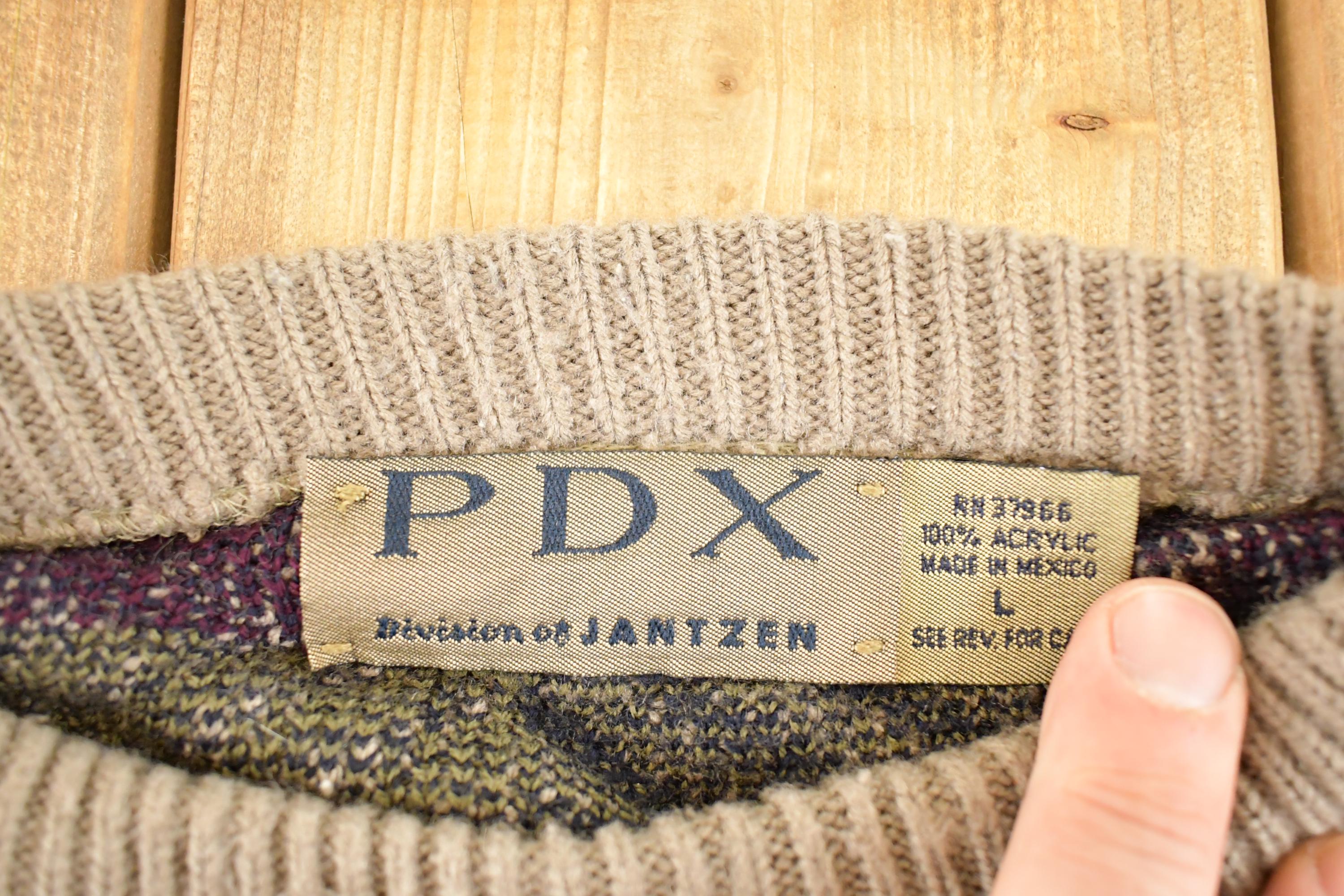 Vintage 1990s Jantzen PDX Knit Crewneck Sweater Women's XL  90's Abstract Pattern 3D Knitted Sweatshirt