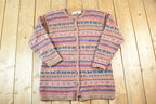 Vintage 90s Shetland Wool Knit Sweater: Abstract Button Up Crewneck, Mens S