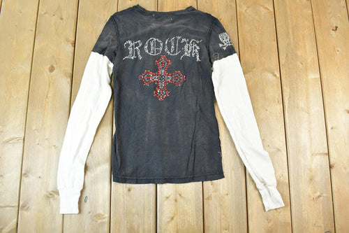 Women Vintage Vigoss Y2K Bedazzled Rockstar T-Shirt / Vigoss Grunge Skull Print / Contrast Stitch / Internet Famous Clothing / Over Dyed