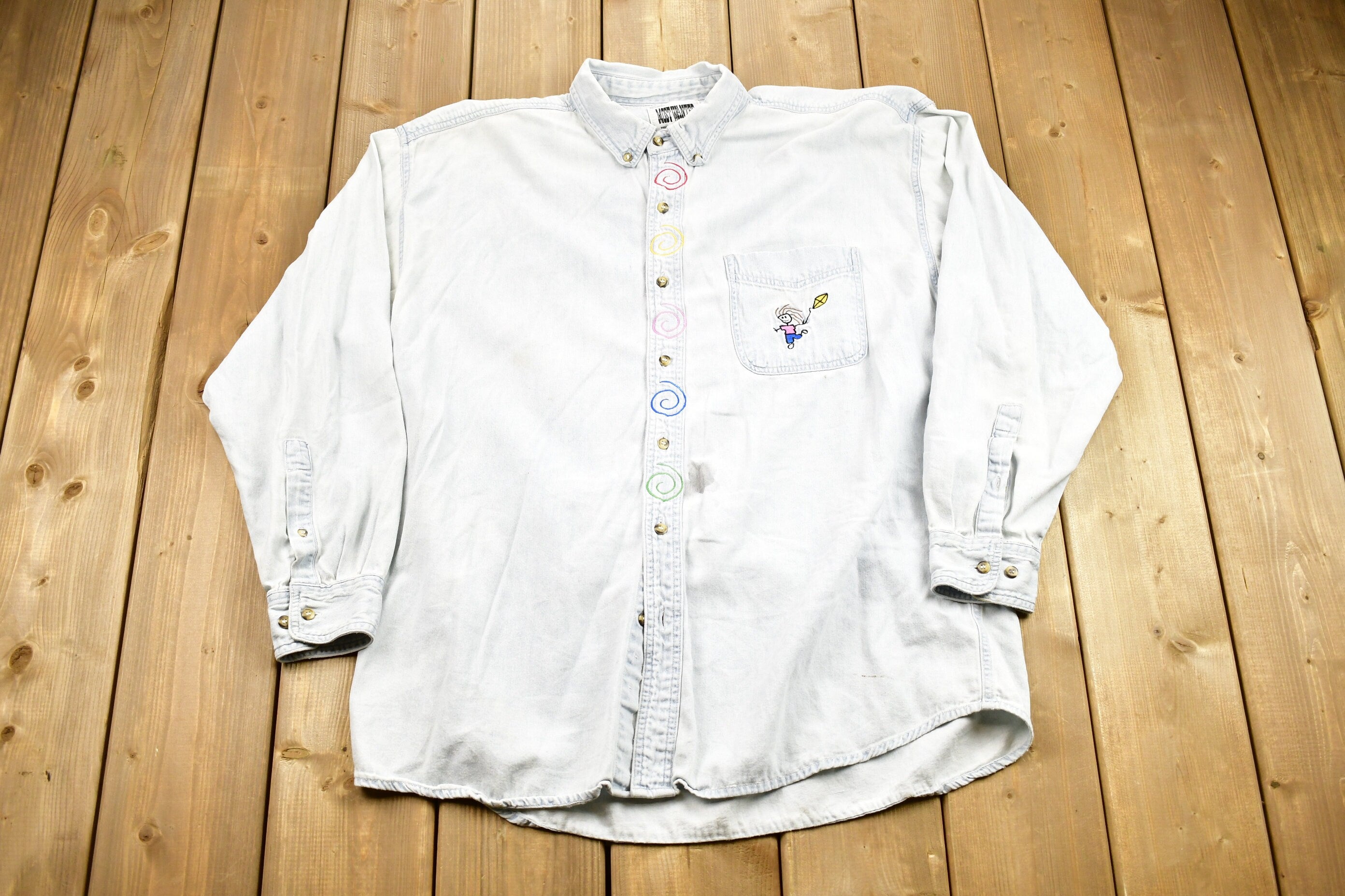 Vintage 1990s Cute Art Embroidered Button Up Shirt