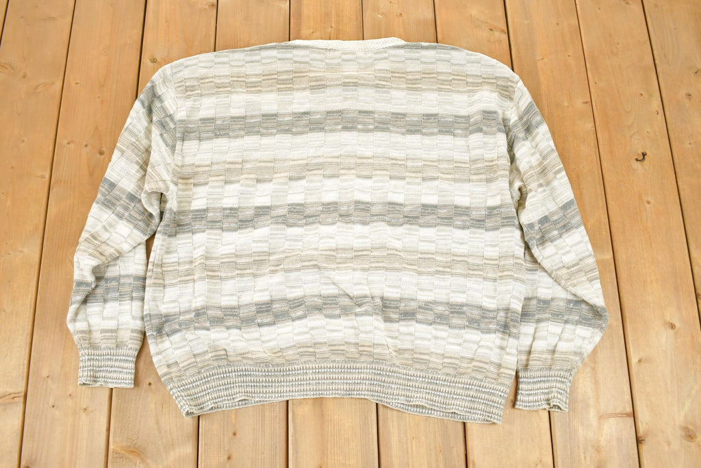Vintage 1990s Knit Striped Abstract Crewneck Sweater Mens XL