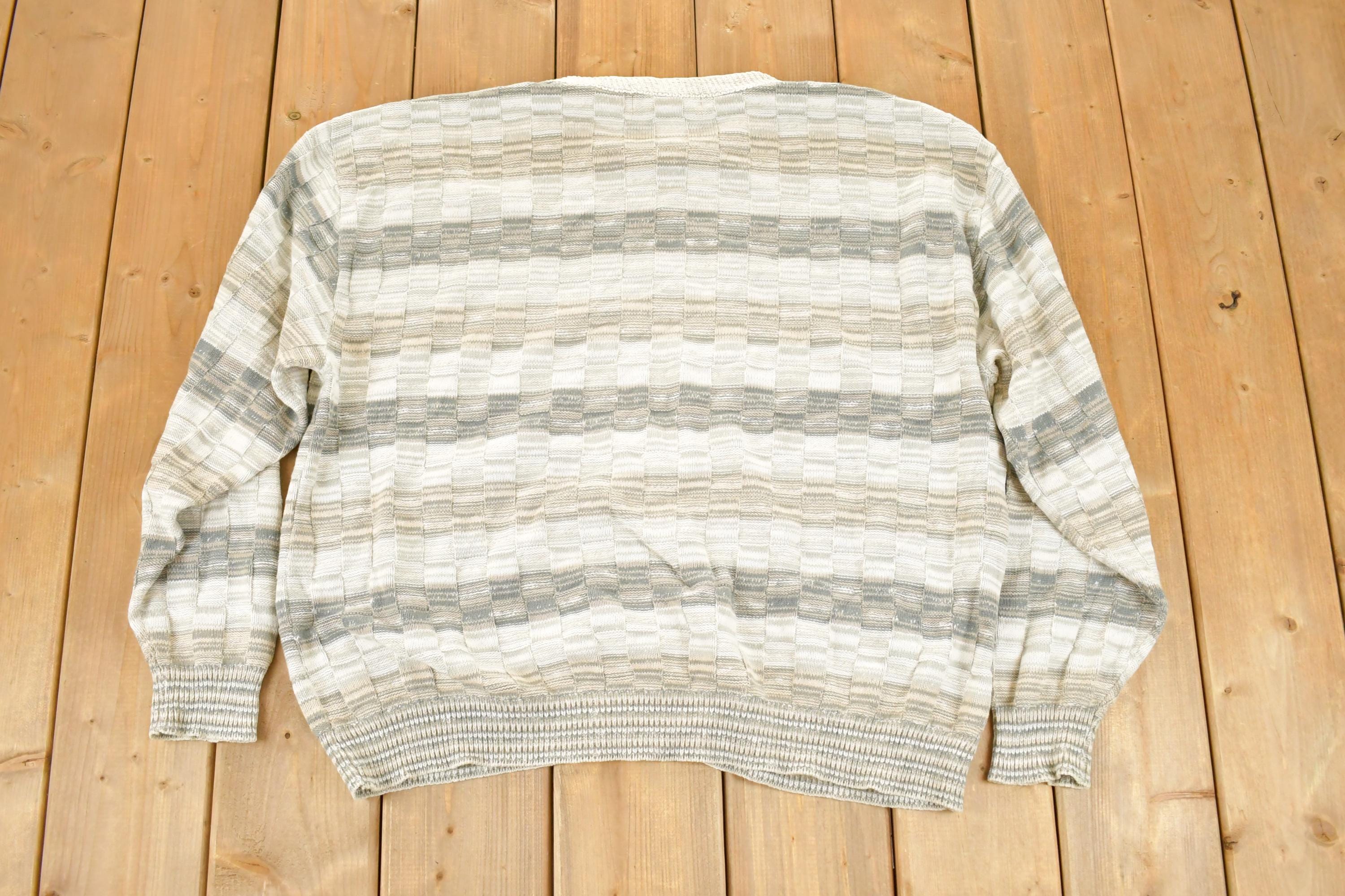 Vintage 1990s Knit Striped Abstract Crewneck Sweater Mens XL