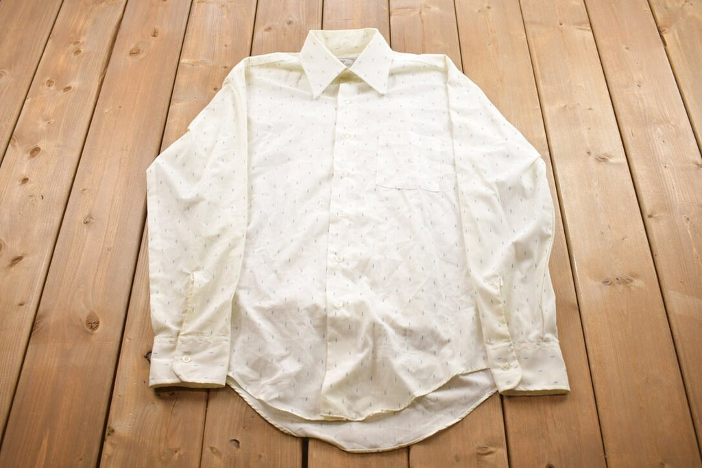 Vintage 1980s Sears All Over Print Button Up Dress Shirt
