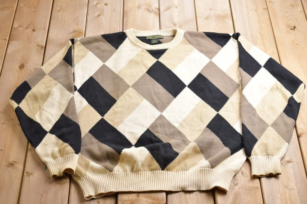 Vintage 1990s Croft And Barrow Knitted Argyle Crewneck Sweater / Vintage 90s Crewneck / All Over Pattern / Sweatshirt / Abstract Pattern