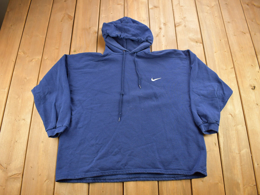 Vintage 1990s Nike Embroidered Mini Swoosh Blue Hoodie