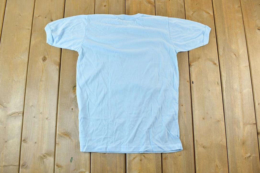 Vintage 1980s Sky Blue Blank Single Stitch T-Shirt