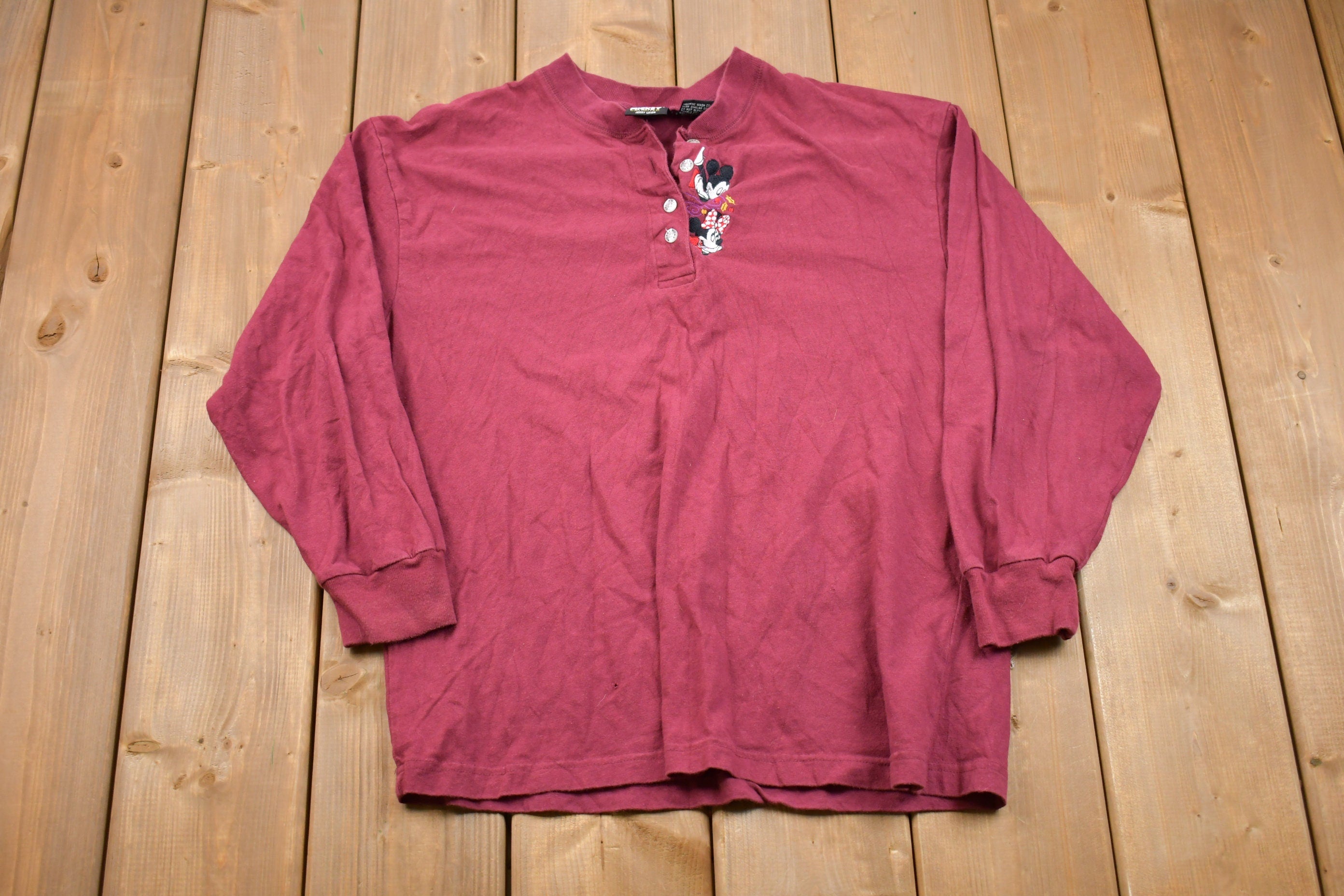 Vintage 1990s Disney Embroidered Mickey Mouse Henley