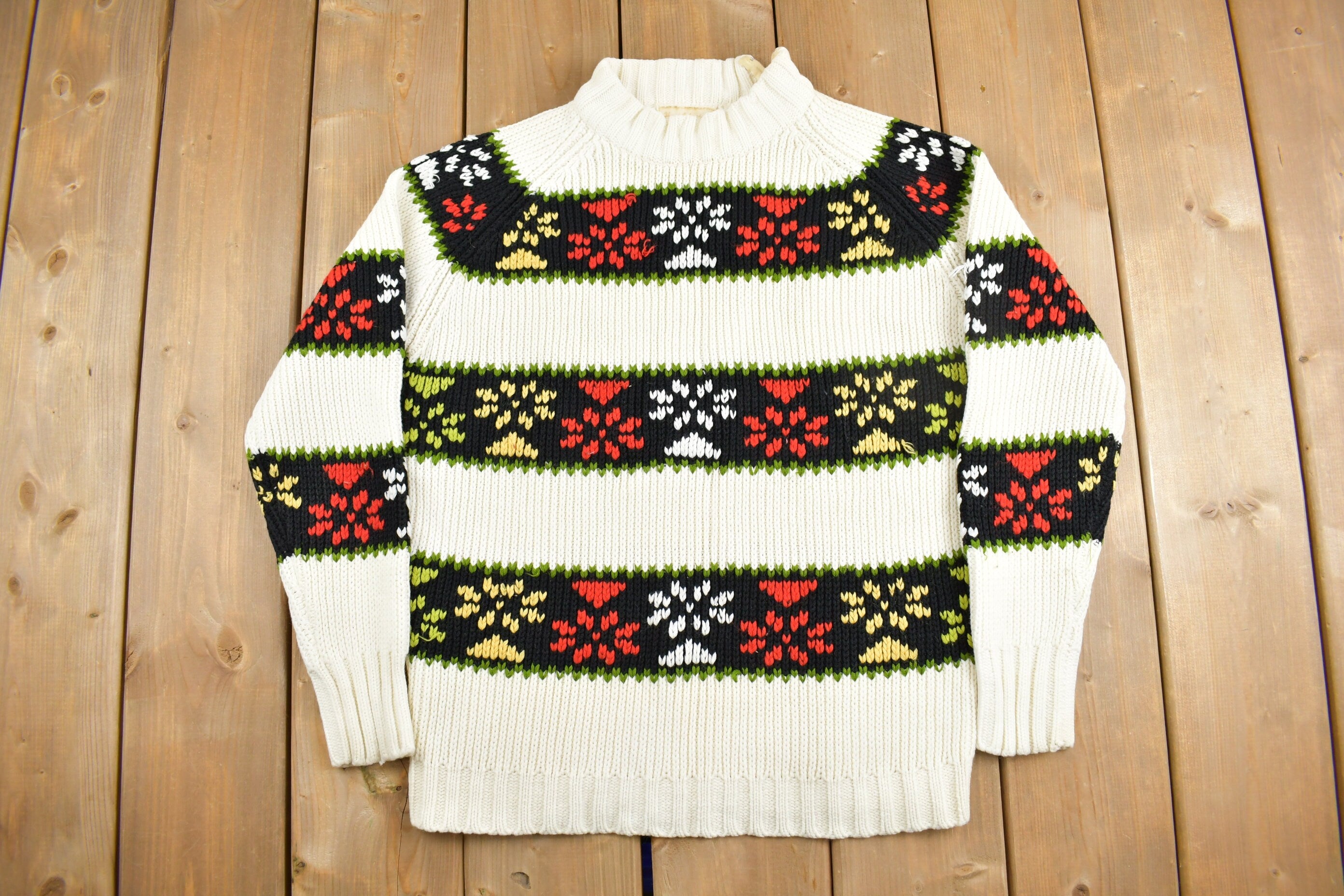 Vintage 1970s Hand Knitted Crewneck Sweater