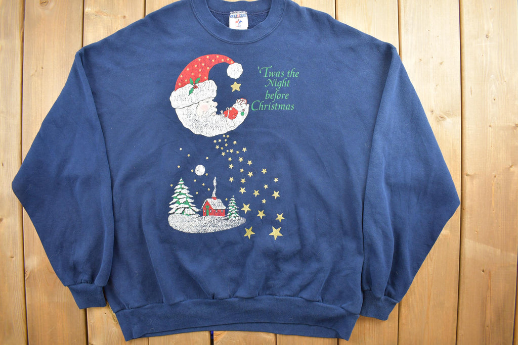 Vintage 1990s Blue Cute Christmas Crewneck Sweater