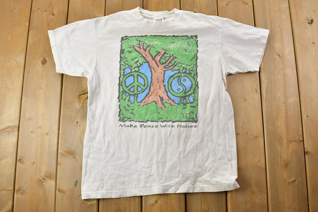 Vintage 1990s Make Peace With Nature Theme Graphic T-Shirt
