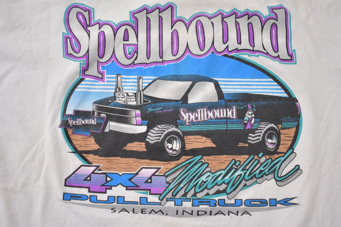 Vintage 1990s Spellbound 4X4 Pickup Truck Wizard Graphic T-Shirt