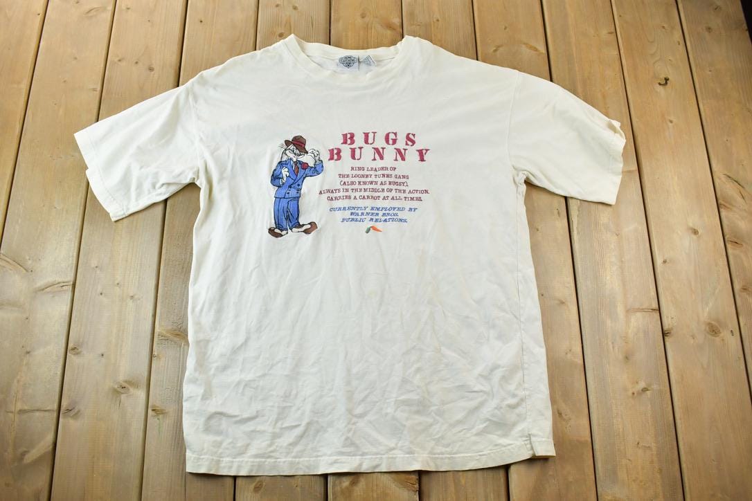 Vintage 1990s Bugs Bunny Embroidered Warner Brothers Cartoon Promo T-Shirt